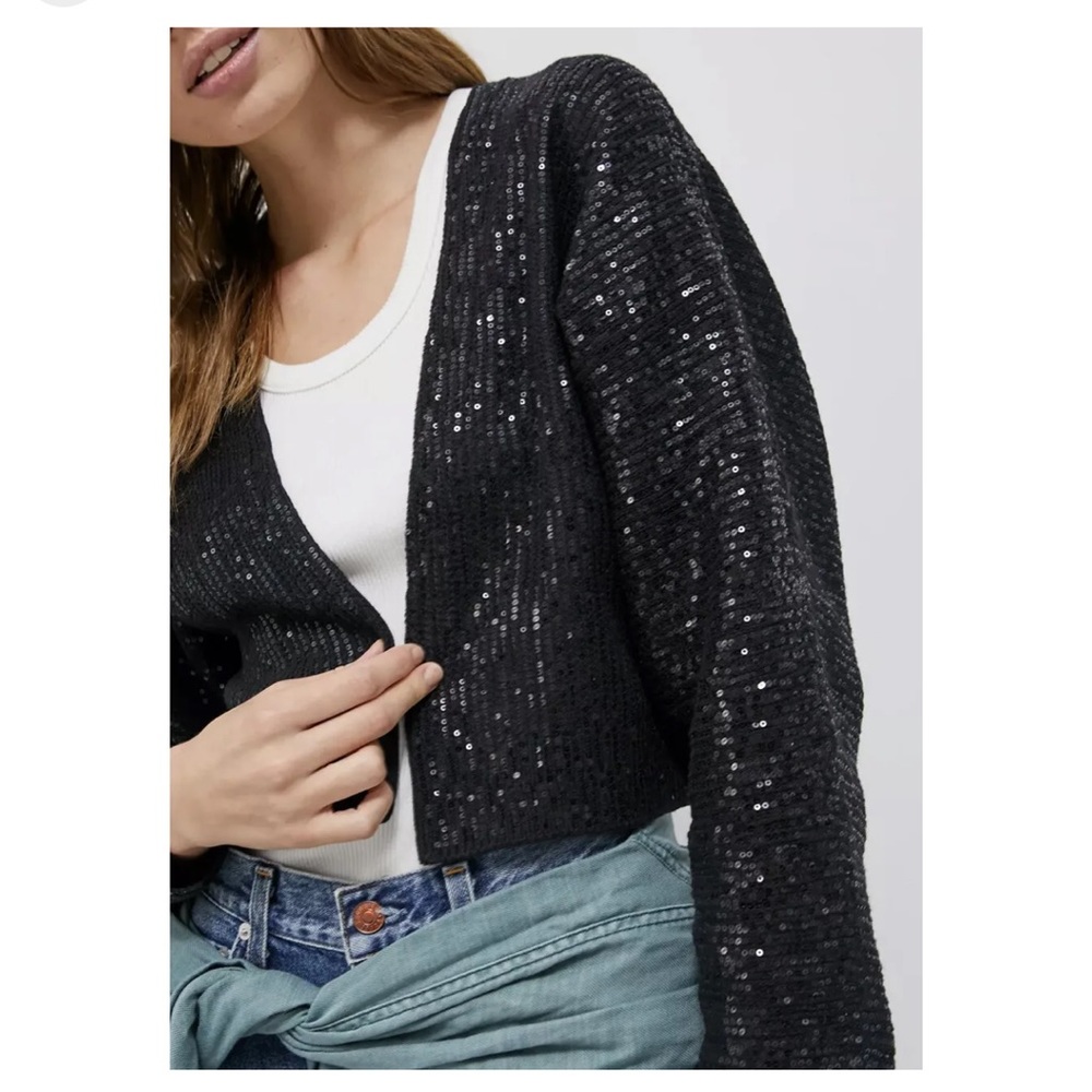 Anthropologie Maeve Artemia Black Sequin Cardigan
